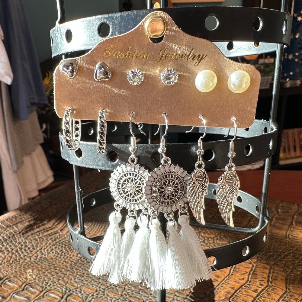 Bohemian silver angel themed earring set